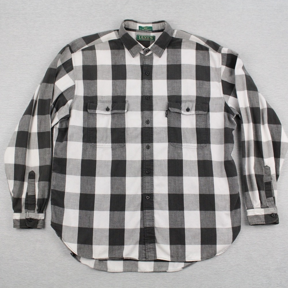 Levi's Sutter Creek Flannel Shirt Mens Size XL Black White Plaid Cotton Vintage